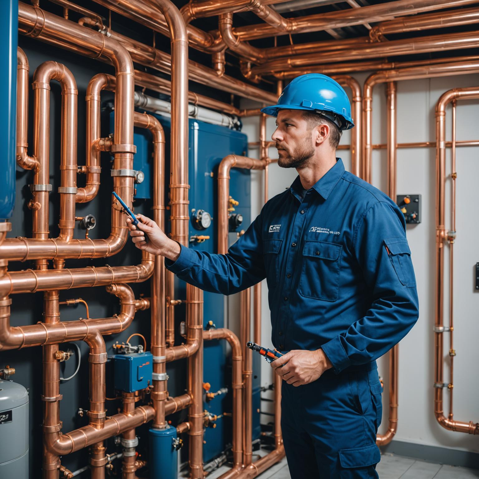 Professional plumber inspecting residential piping system